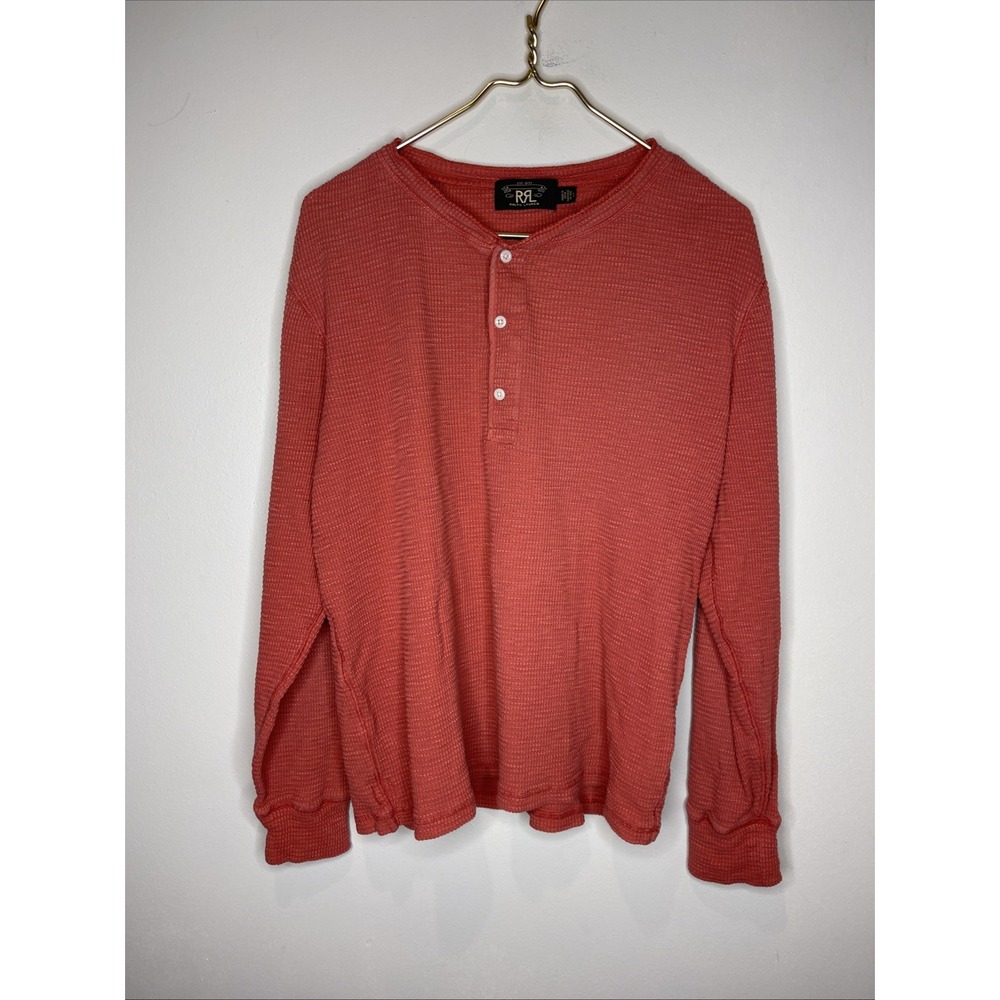 Double RL RRL Ralph Lauren Shirt Mens Size L Red Cotton Waffle Knit Henley